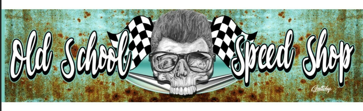 Old School Speed Shop Bar Runner- Bar Mat