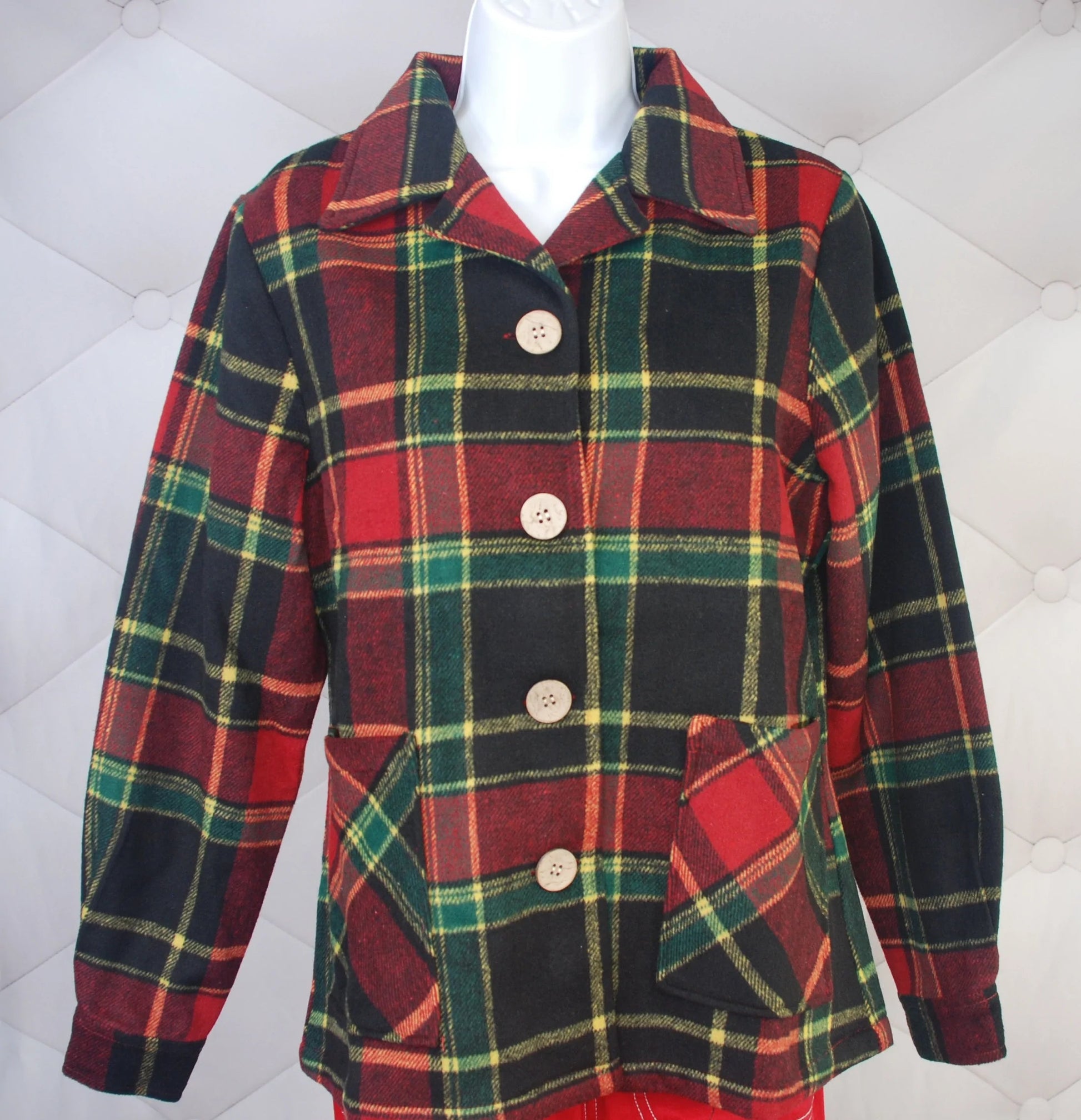1940s Button Down Jacket - Green/ Red - Bee Bop Boutique
