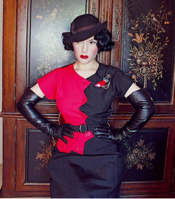 1940s Sawtooth colour Block Dress - Red/Black - Bee Bop Boutique