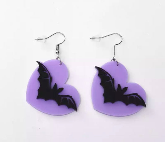Purple Heart Bat Earrings